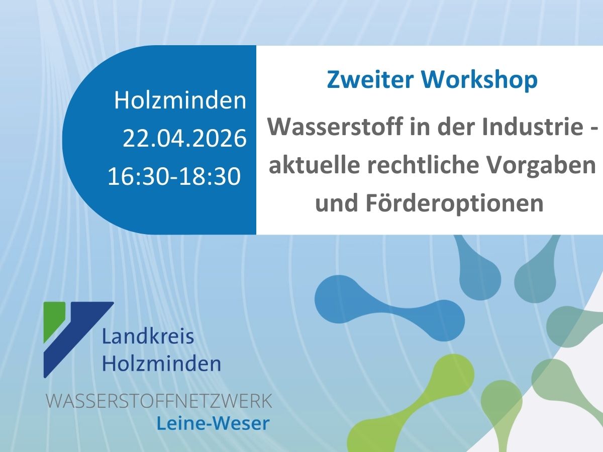 Zweiter Workshop in Holzminden:  Wasserstoff in der Industrie - aktuelle und rechtliche Vorgaben und Förderoptionen 