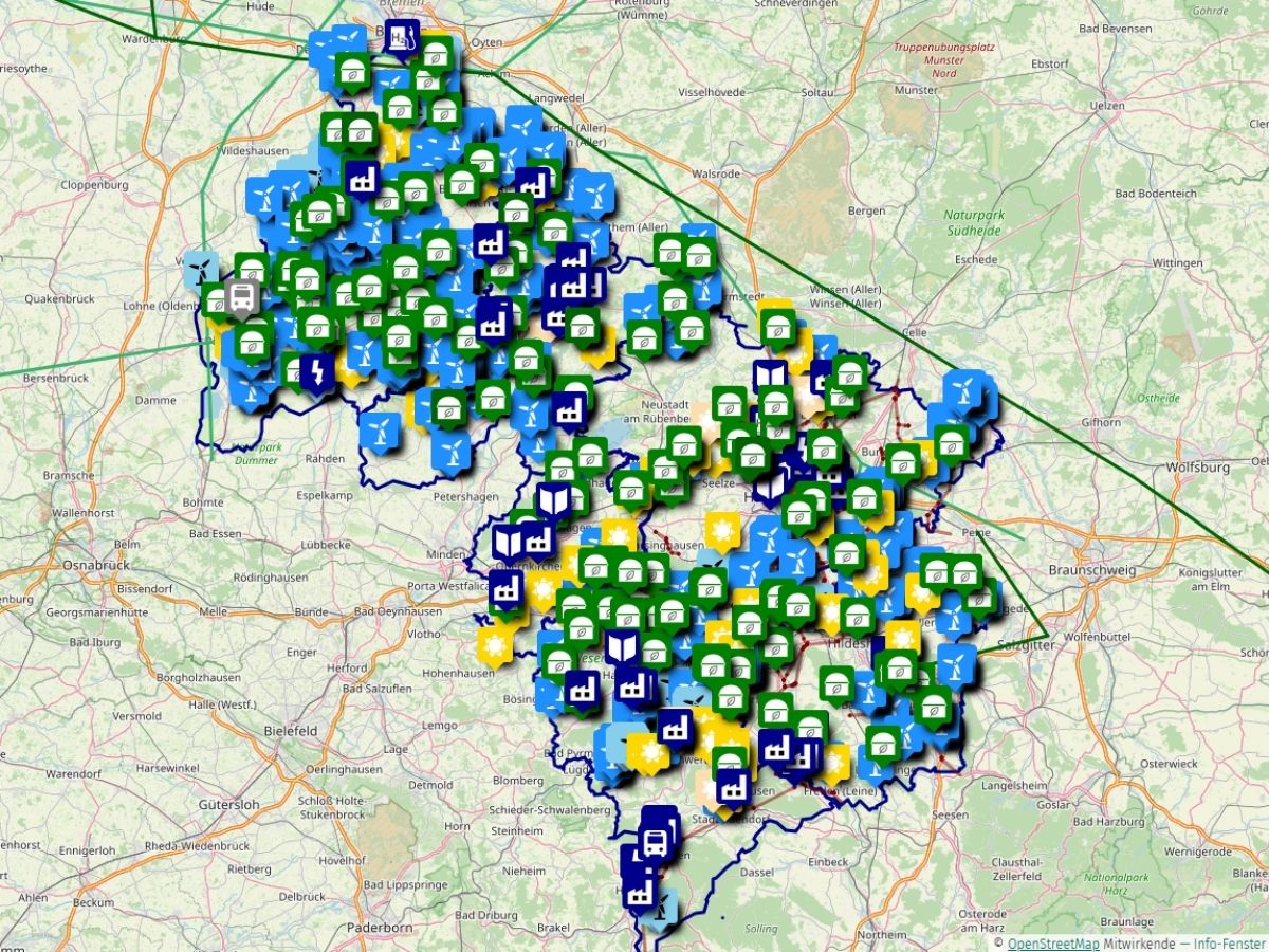 Bildausschnitt der Region Leine-Weser mit relevanten Icons